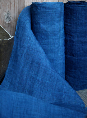 倚山人|手织苎麻传统蓝染indigo夏布门帘偏硬透光手工茶席麻布