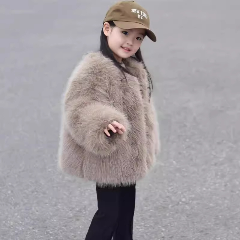 儿童环保皮草外套加厚女童仿狐狸毛棉衣男童宝宝毛毛大衣冬季童装