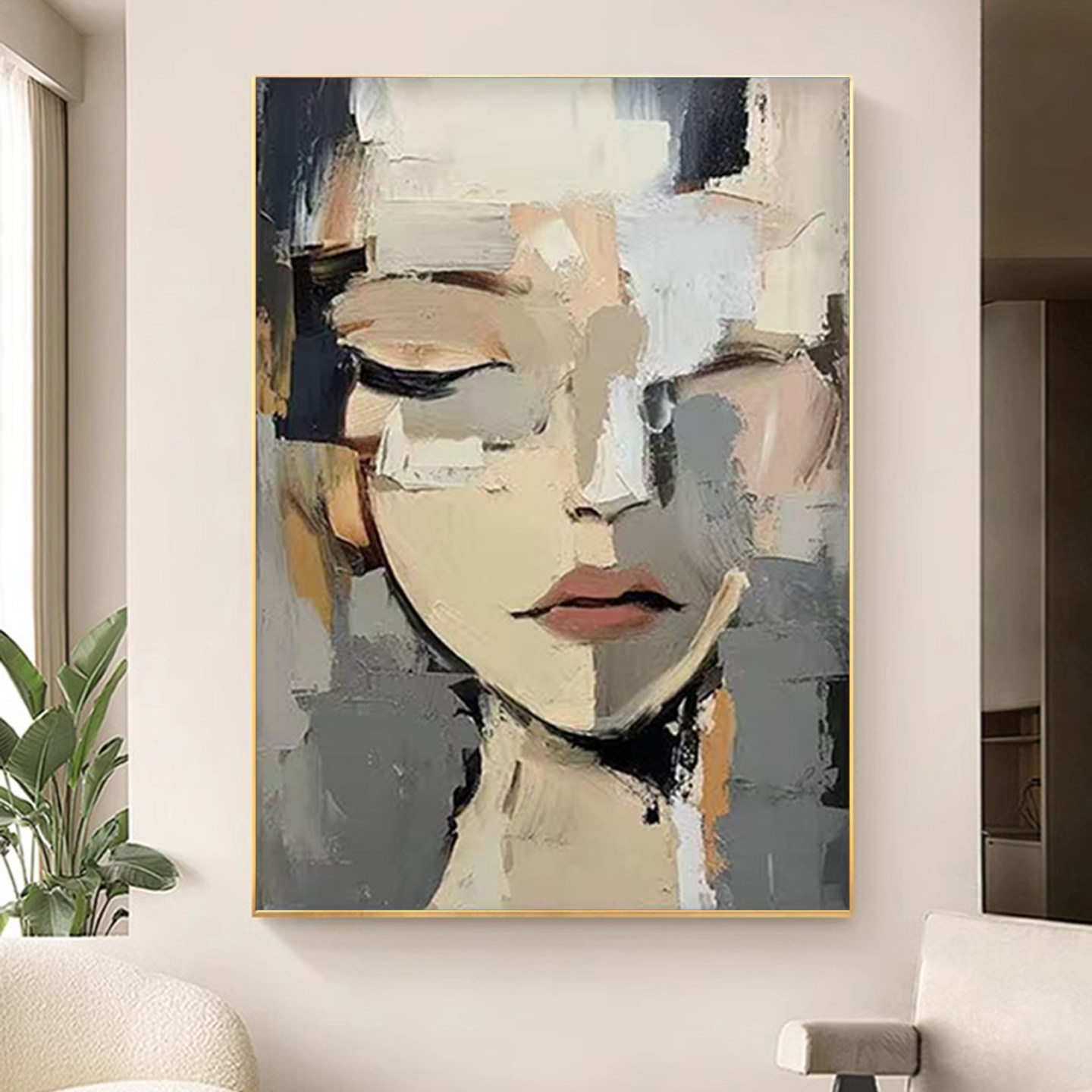 可班纯手绘油画竖版轻奢人物挂画