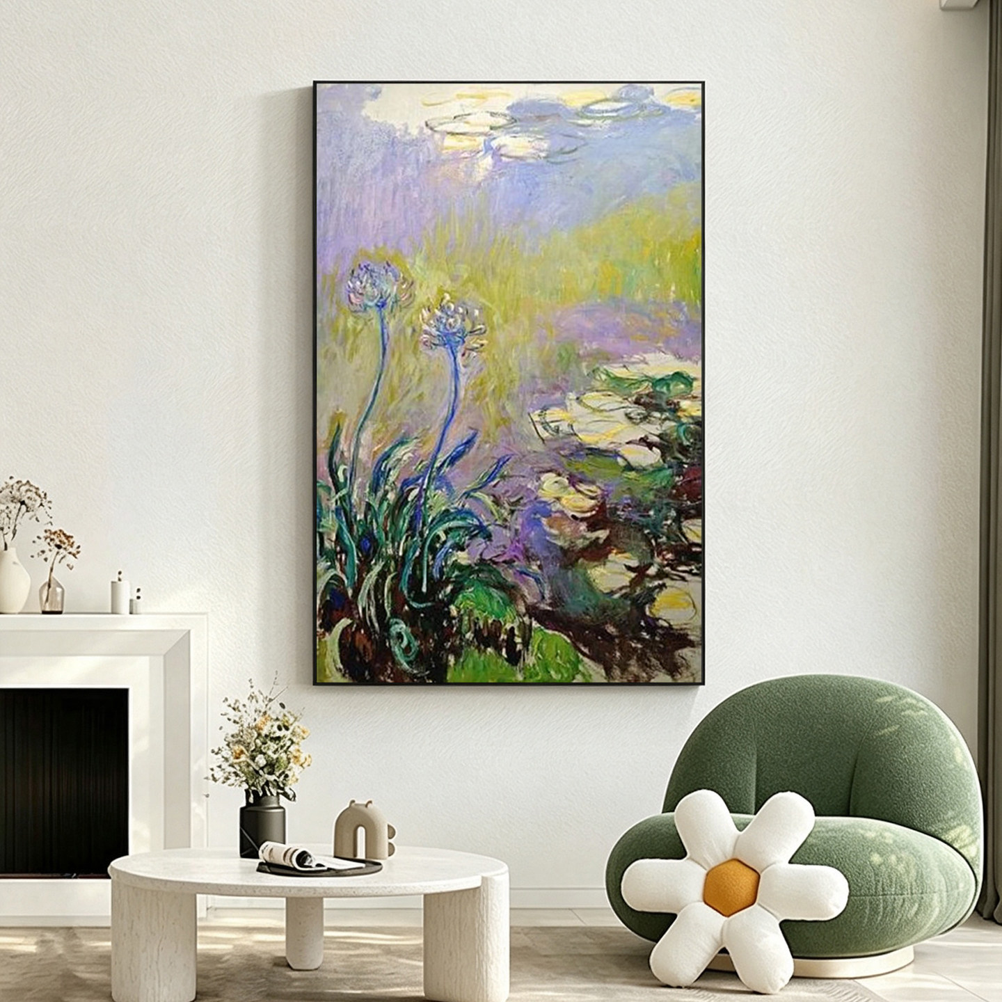 可班手绘油画莫奈百子莲入户挂画