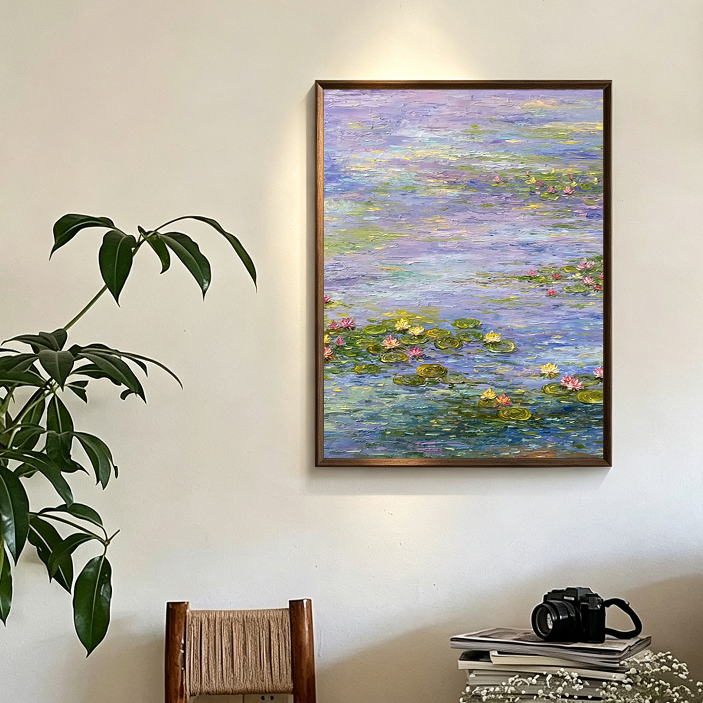 可班手绘油画莫奈睡莲客厅装饰画