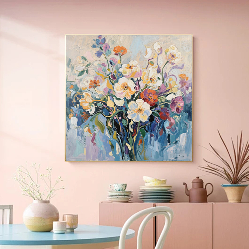 手绘油画鲜花艺术肌理花卉装饰画唯美客厅背景挂画书房艺术装饰画图片