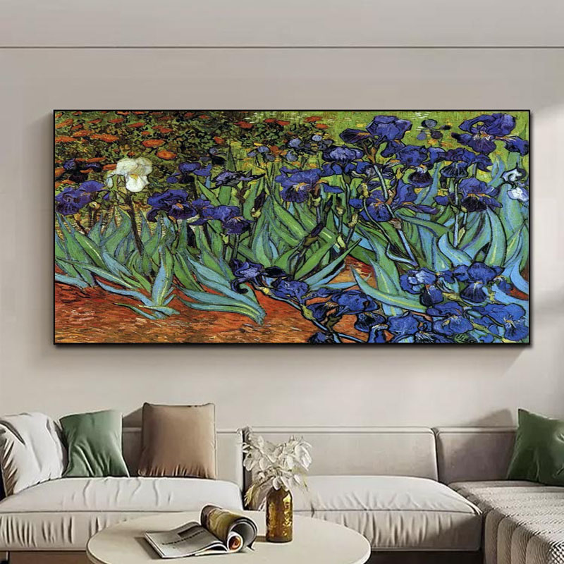 梵高鸢尾花纯手绘油画印象画玄关装饰画客厅欧式风景花卉手工挂画图片
