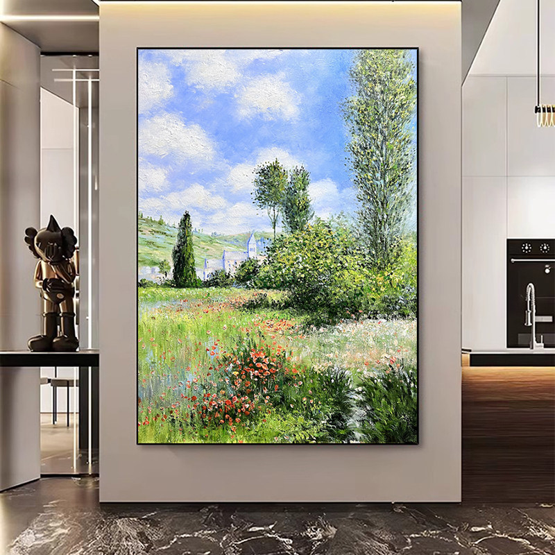莫奈亚嘉杜巡礼风景印象画手绘油画玄关客厅装饰画北欧大芬村挂画