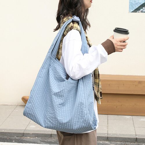 日系休闲格子帆布托特包女慵懒风