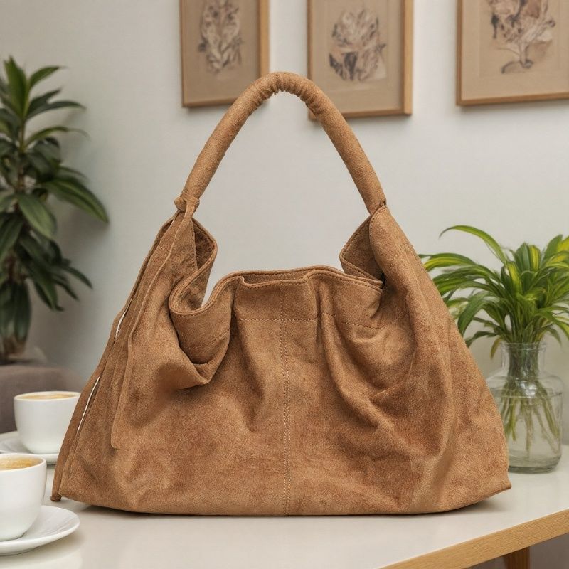 日系百搭麂皮绒托特包女大容量