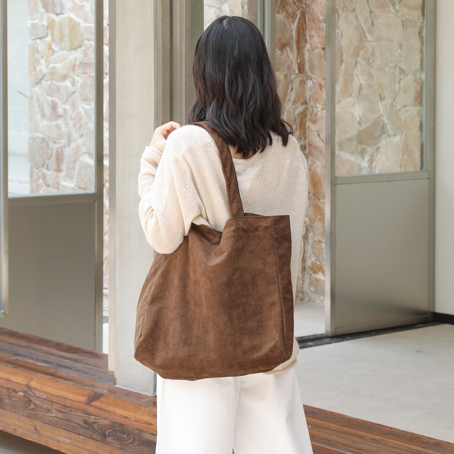 韩版复古绒布托特包女学生通勤手提购物布袋纯色百搭单肩帆布大包,箱包皮具/热销女包/男包,托特包,淘宝优惠券,粉丝福利购,淘宝优惠卷