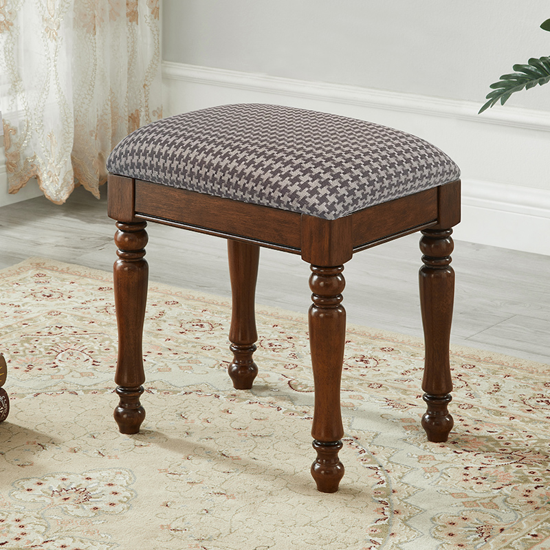 全实木胡桃色布艺梳妆凳化妆凳