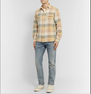 现货RRL水洗做旧多色拼接格子修身版型工装美式复古休闲长袖衬衫