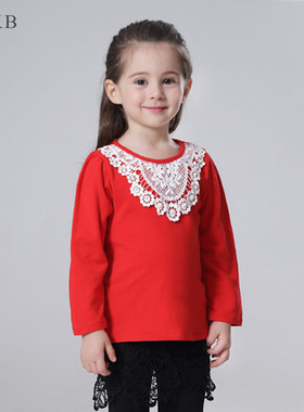 童装2025秋新品女童长袖上衣3-4-5-6岁红色打底衫儿童套头卫衣韩