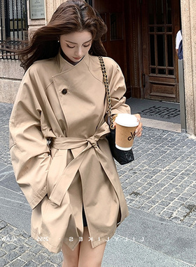 “一粒扣风衣”日本进口B*rberry同款面料立领短风衣