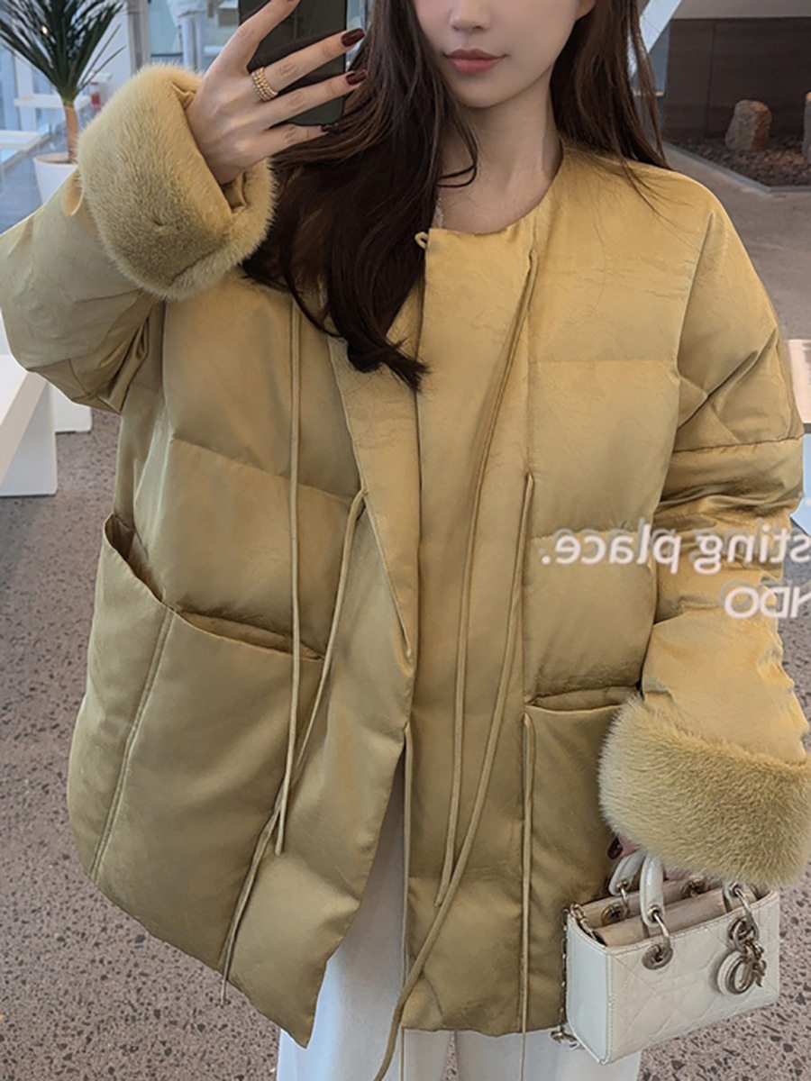 【清仓不退】新中式小泡芙超暖90白鹅绒可拆卸袖口拼接系带羽绒服