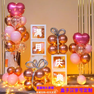 直播间主播满月庆典地堆百天半年周年生日装饰气球地飘背景墙布置