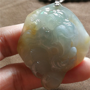 荣华玉器 老坑翡翠缅甸天然A货挂饰冰种黄翡狮子玉石吊坠平洲玉器