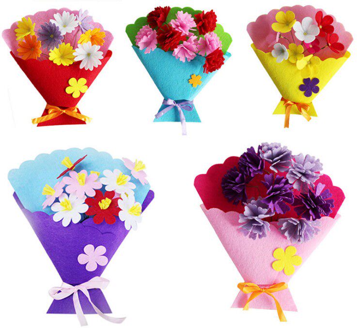 母亲节花束小礼物益智动手制作不织布diy手工材料免剪裁教材包