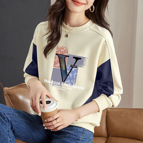 韩版秋季纯棉长袖圆领上衣女