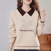 品牌出口复古减龄拼色翻领大码 卫衣 纯棉女士长袖 显瘦上衣春季 新品