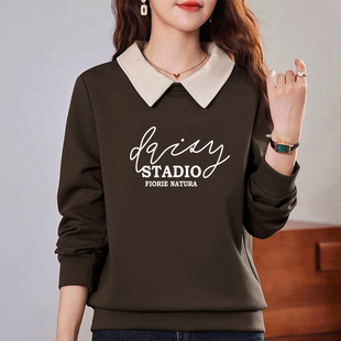 清仓捡漏外贸时尚宽松显瘦翻领女士卫衣秋冬新品长袖纯棉印花上衣