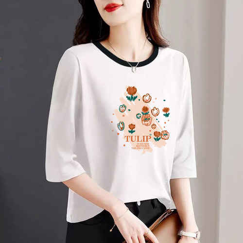 2026夏季新款休闲中袖全棉t恤女