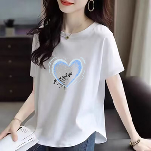 气质减龄显瘦上衣潮 t恤女夏季 外贸原单女装 洋气下摆弧形纯棉短袖