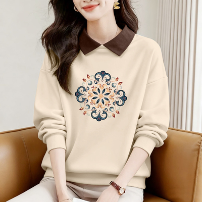 时尚翻领宽松长袖卫衣女秋冬