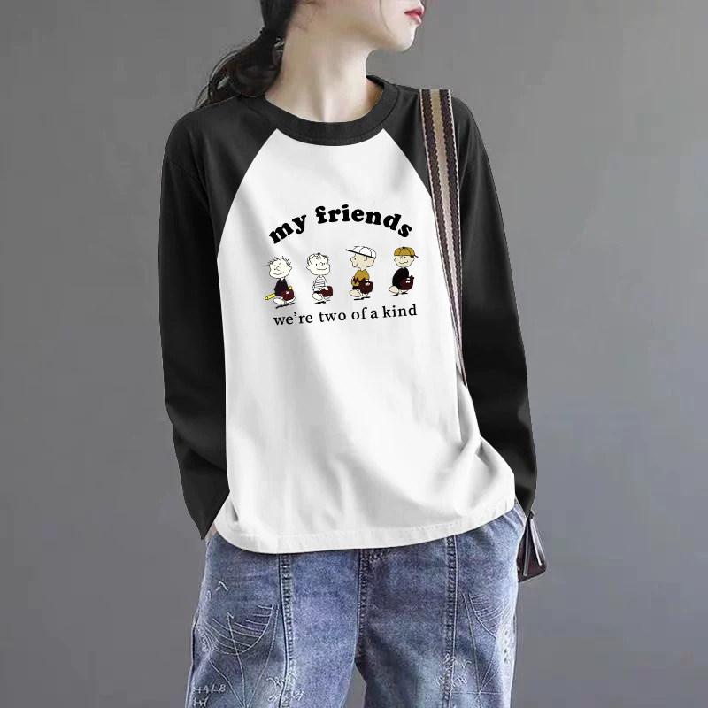 外贸出口时尚减龄撞色大码遮肚长袖上衣2026春季新款纯棉女士t恤,女装/女士精品,大码内搭,淘宝优惠券,粉丝福利购,淘宝优惠卷