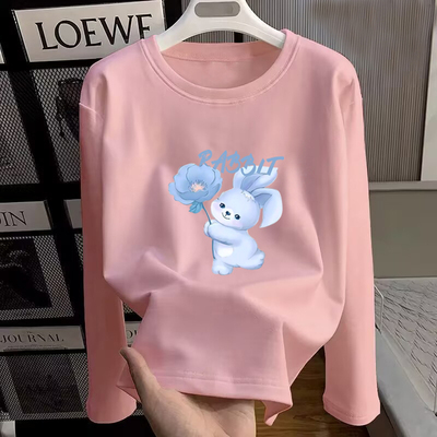 纯棉减龄印花大码T恤长袖上衣