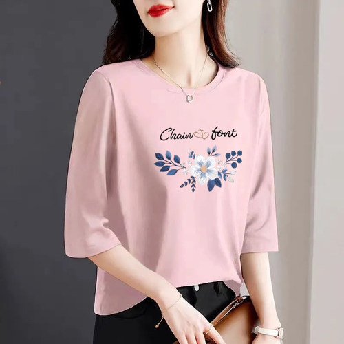 100%纯棉文艺大码七分袖上衣夏季