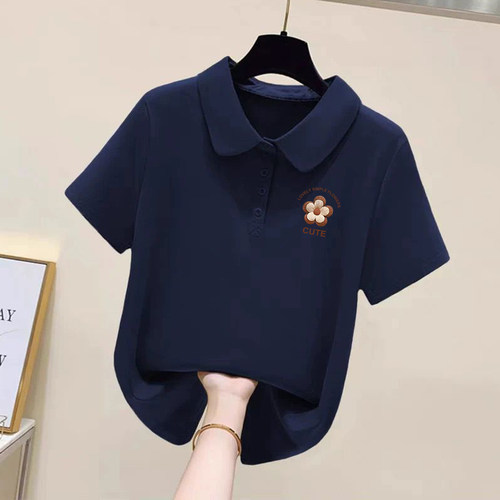 纯棉Polo领减龄休闲t恤衬衫女