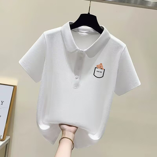 POLO衫 外贸出口纯棉大码 时尚 印花上衣夏季 女士t恤潮 洋气翻领短袖