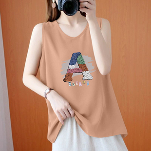 意大利一线品牌清仓纯棉100%印花吊带背心女时尚 外穿上衣 百搭无袖