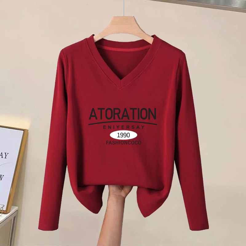 欧洲站休闲宽松百搭时尚印花上衣2026春季新款纯棉100%V领t恤衫女,女装/女士精品,大码内搭,淘宝优惠券,粉丝福利购,淘宝优惠卷