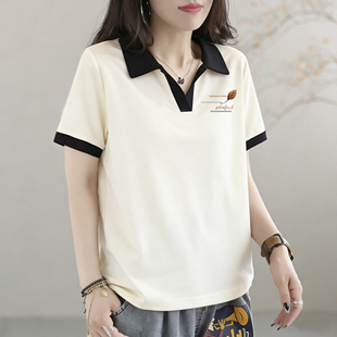 翻领T恤打底衫 外贸出口纯棉polo领女士上衣夏季 显瘦短袖 韩版 新款