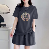 100%纯棉印花两件套女夏季 宽松休闲短袖 短裤 清仓捡漏 休闲套装 潮
