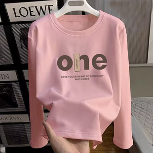 宽松打底衫 大码 印花体恤上衣女春秋韩版 专柜外贸出口圆领纯棉时尚