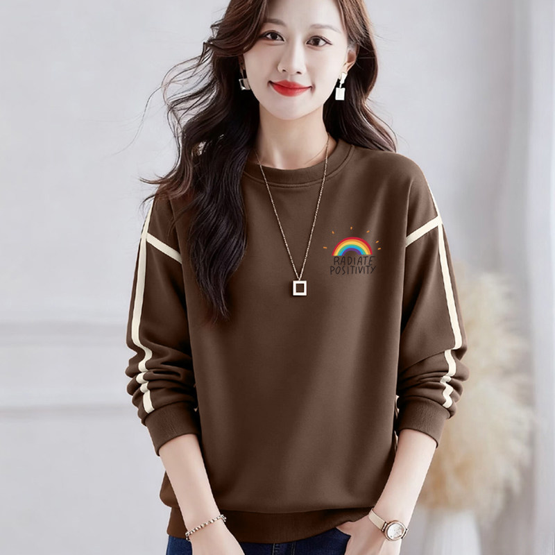 品牌折扣女装纯棉圆领拼接长袖印花上衣春秋新款洋气百搭显瘦上衣,女装/女士精品,大码内搭,淘宝优惠券,粉丝福利购,淘宝优惠卷