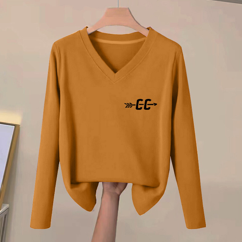 清仓捡漏~外贸纯棉V领宽松胖MM长袖百搭T恤女春秋休闲显瘦上衣潮