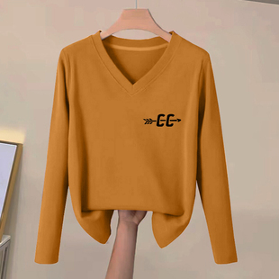 清仓捡漏 百搭T恤女春秋休闲显瘦上衣潮 外贸纯棉V领宽松胖MM长袖
