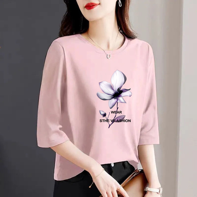时尚纯棉七分袖t恤衫女夏季