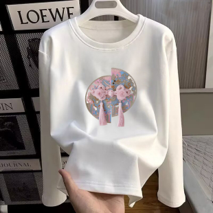 复古显瘦打底衫 外贸折扣店正品 T恤女秋季 纯棉国风长袖 上衣潮 女装