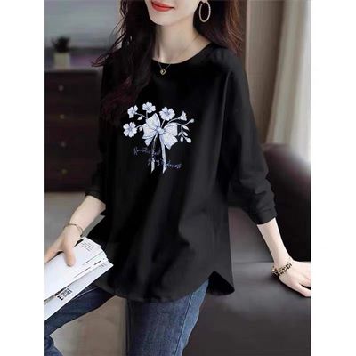 纯棉长袖印花t恤休闲宽松