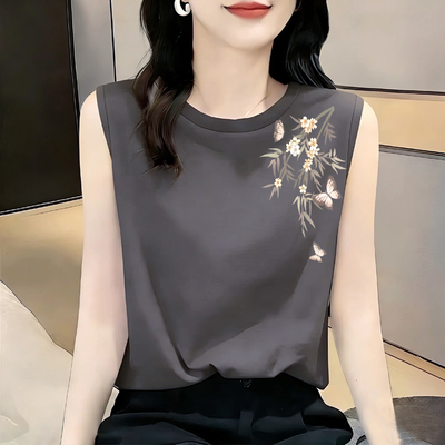 纯棉圆领无袖吊带背心女