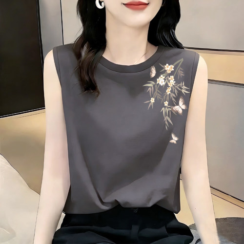 纯棉圆领无袖吊带背心女