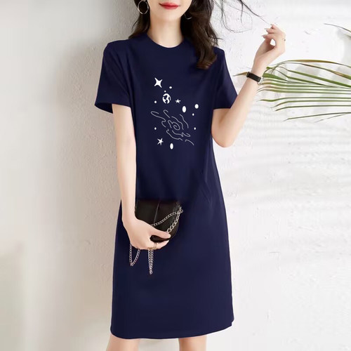 100%纯棉中长款T恤裙女夏季