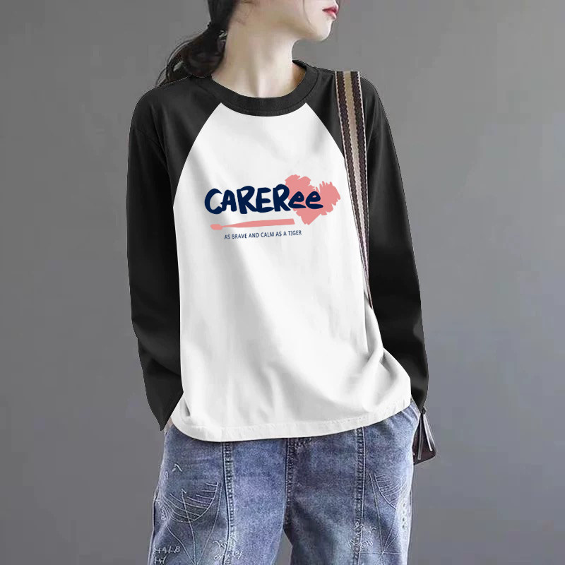 时尚拼接撞色洋气纯棉打底上衣