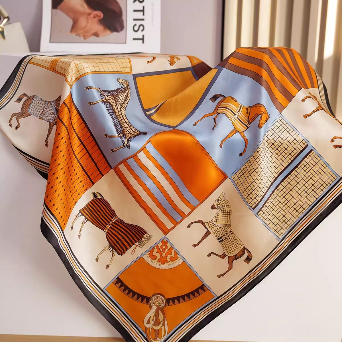 上海故事真丝丝巾女系脖高级感骏马时尚洋气方巾马年本命年妈妈款