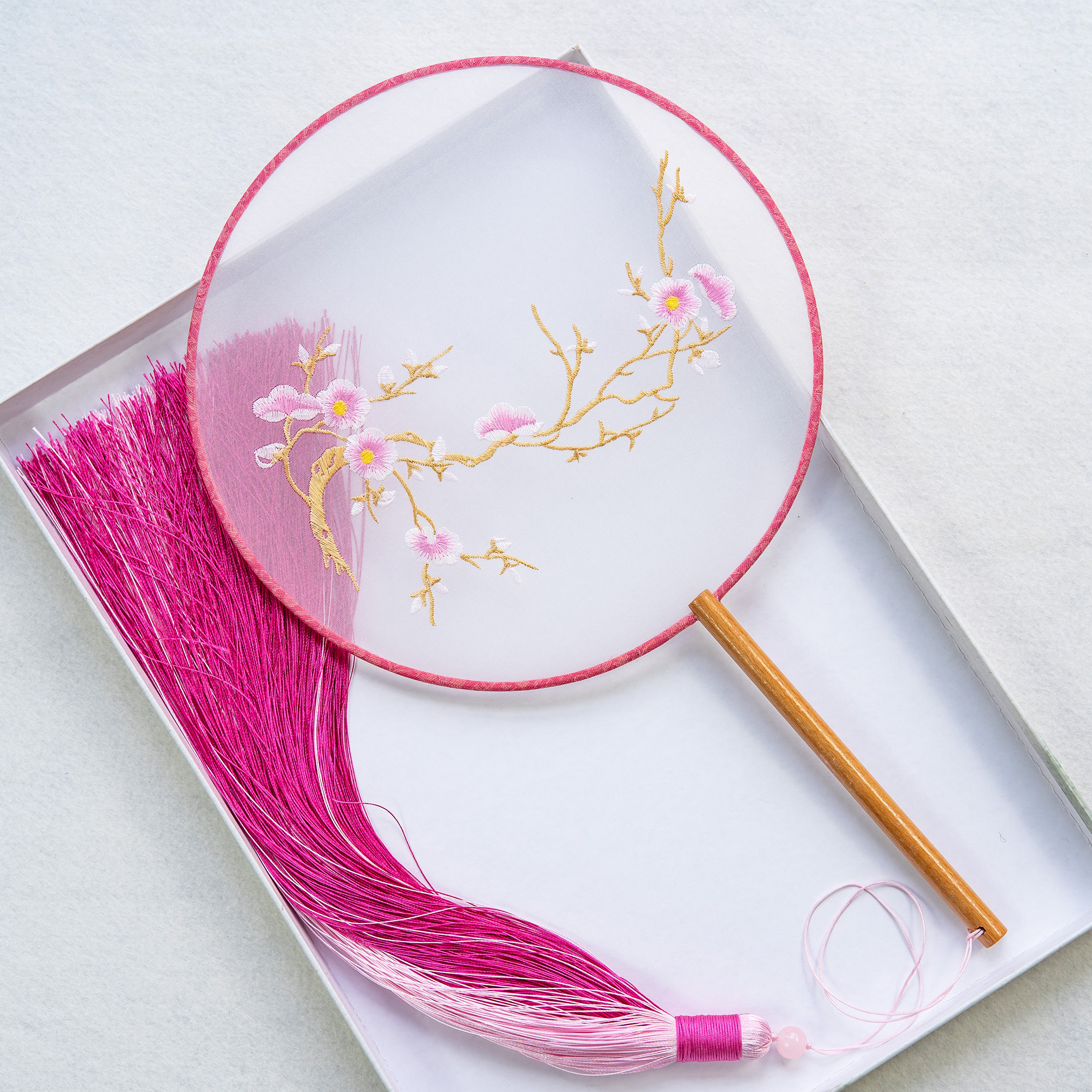 国风古典舞剧目原版桃花挽月舞团扇双色长流苏刺绣团扇舞蹈桃花扇