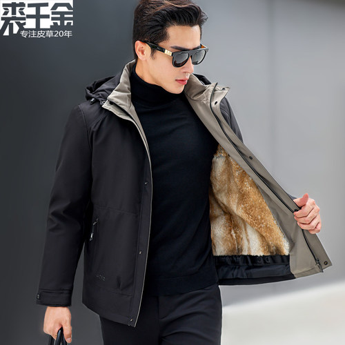 海宁短款貂内胆男可拆卸派克服