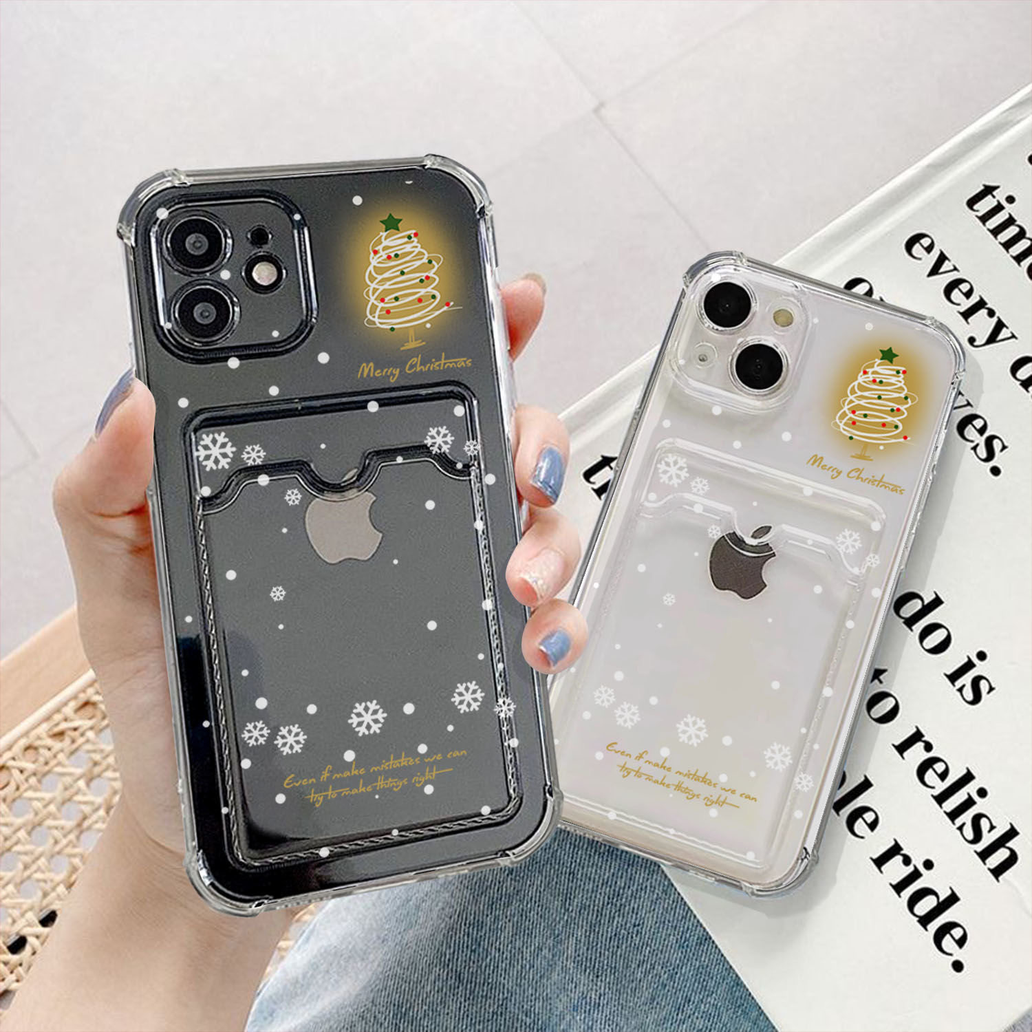 圣诞节手机壳适用苹果16promax手机壳可放情侣照片身份证小卡插卡iPhone16放卡片13pro拍立得x/xs/xr卡套16pm