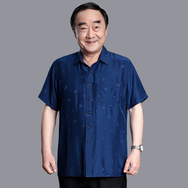 中老年新款大码真丝夏天短袖衬衫